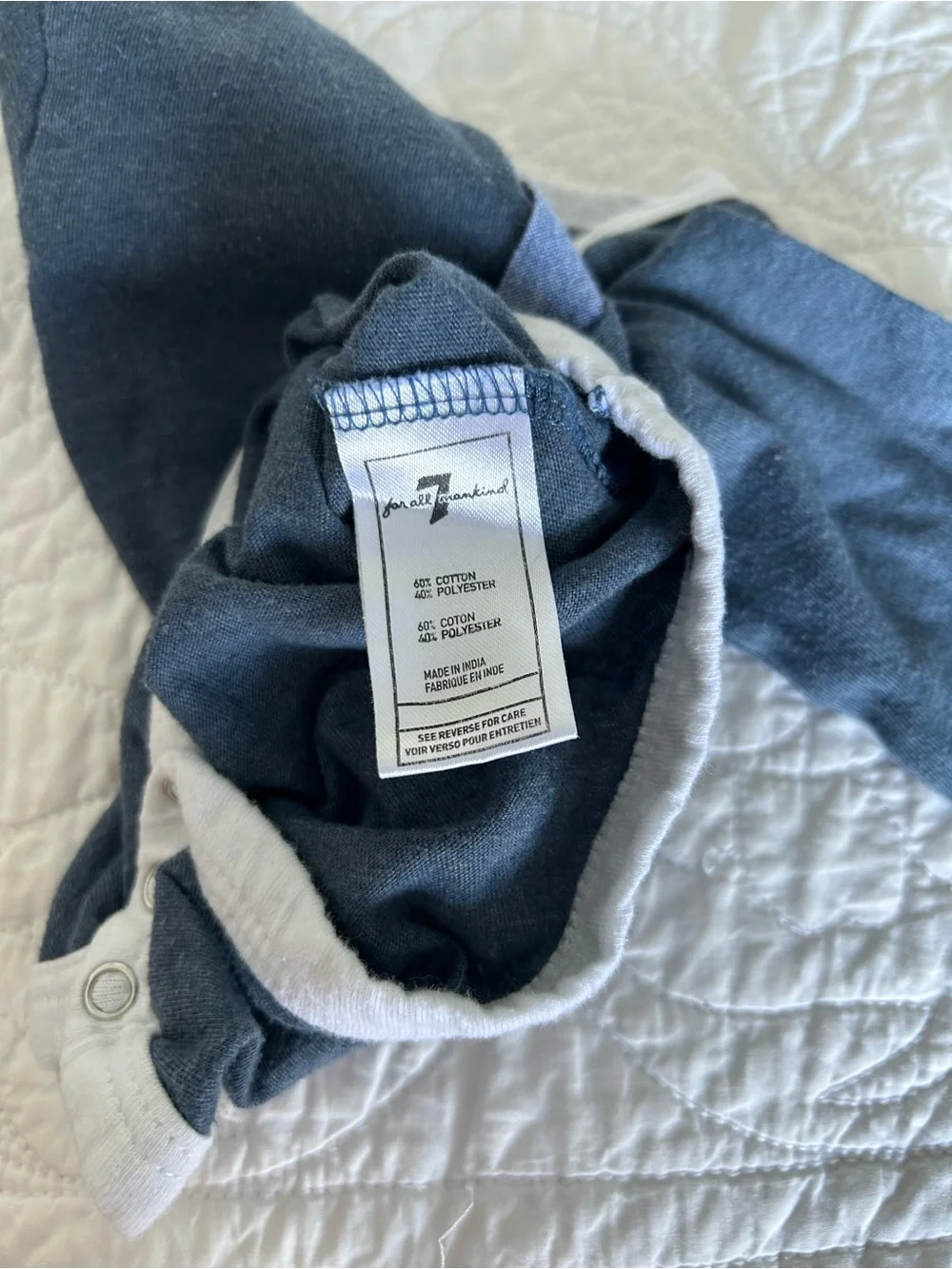 7 for All Mankind Blue Heather Henley baby bodysuit